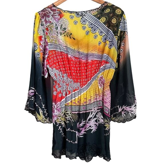 Sienna Rose Women L Sheer Tunic Floral Art Wear Bell Sleeve Coverup Boho Gothic - Picture 2 of 10